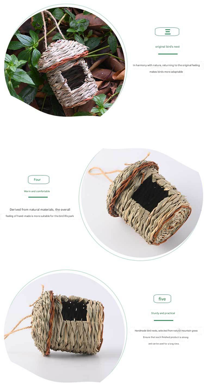 3-Piece Handcrafted Natural Grass Bird Nest - Eco-Friendly Pet Garden Decor(14*10cm) - Image 3