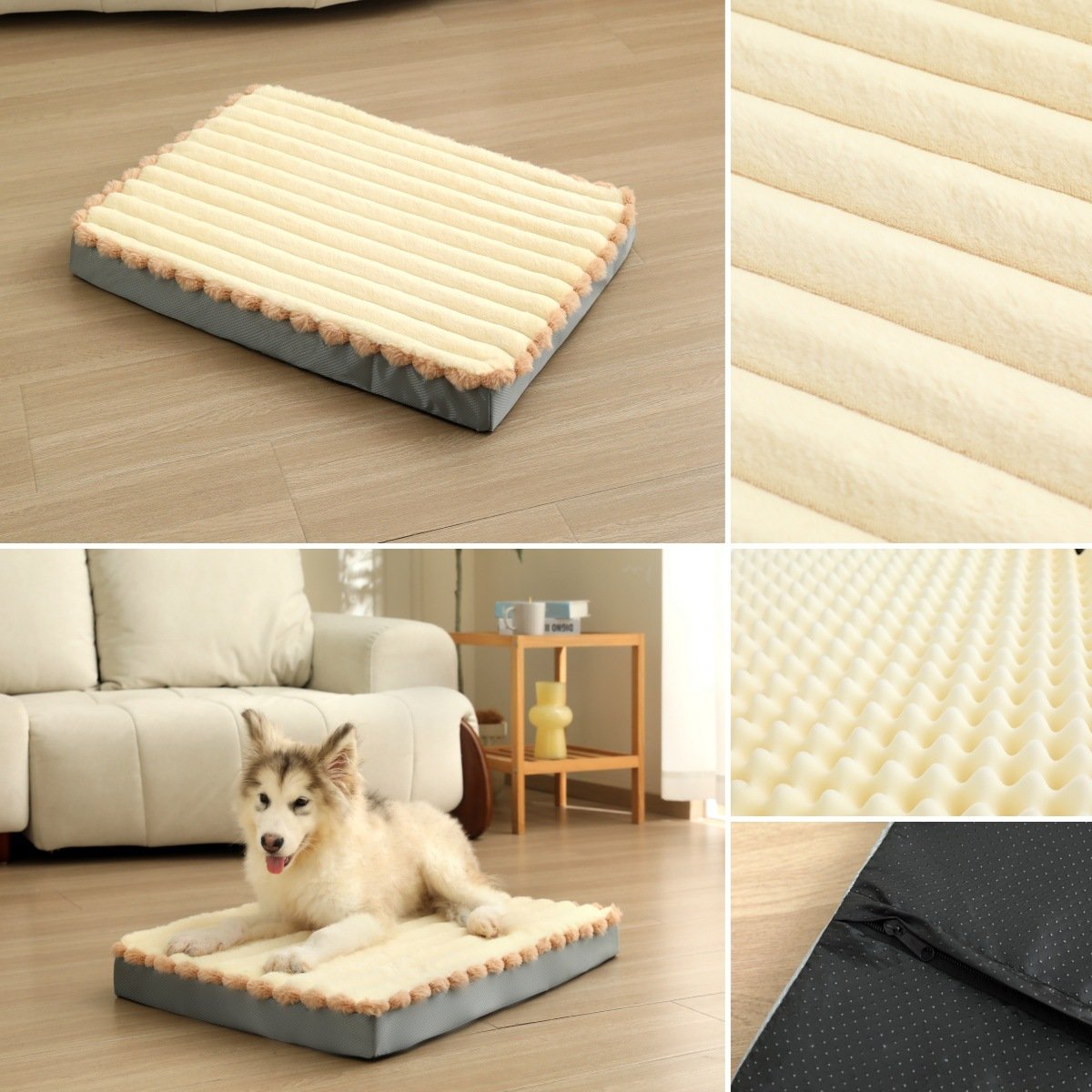 2-Piece Grey Sponge large pet bed - plush dog mat, detachable, washable, anti-slip base(50*40*8cm) - Image 2