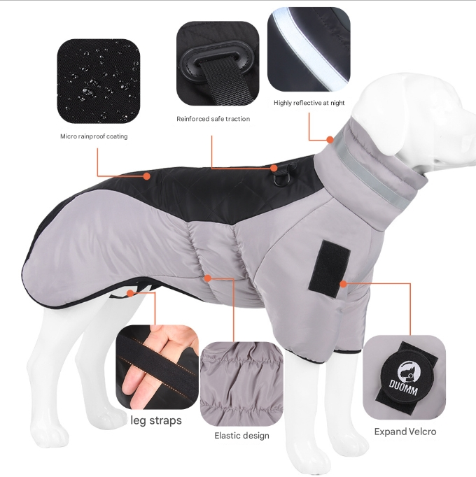 Gray orange Reflective Winter Dog Coat - Waterproof Puffer Vest with Harness D-Ring for Outdoor Walks(6XL) - Image 3