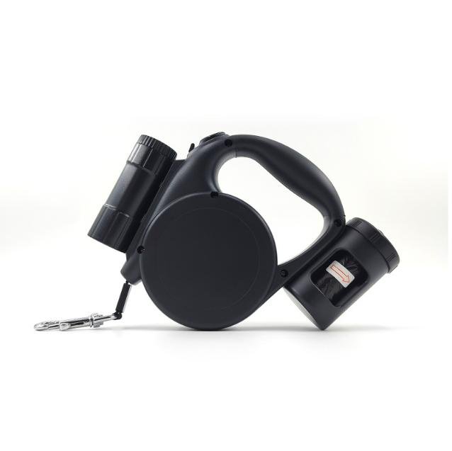 Black 3-in-1 Retractable Dog Leash with LED Flashlight & Poop Bag Dispenser | Heavy Duty Tangle-Free Leash for Safe Night Walks