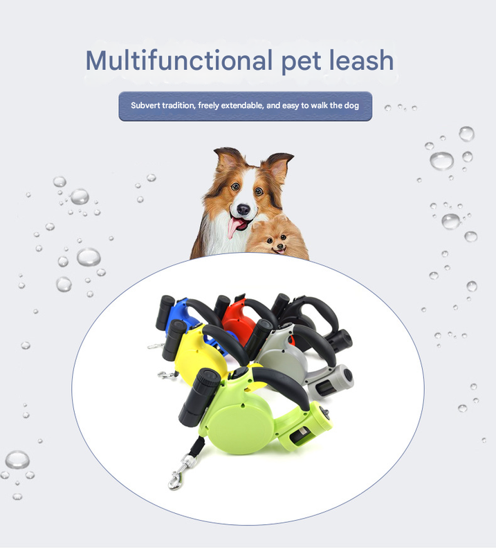 Black 3-in-1 Retractable Dog Leash with LED Flashlight & Poop Bag Dispenser | Heavy Duty Tangle-Free Leash for Safe Night Walks - Image 2