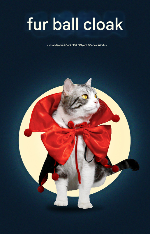 Orange Regal Vampire Pet Cape | Halloween & Christmas Costume Cloak with Bow & Pom-Poms for Dogs and Cats(Size M) - Image 2