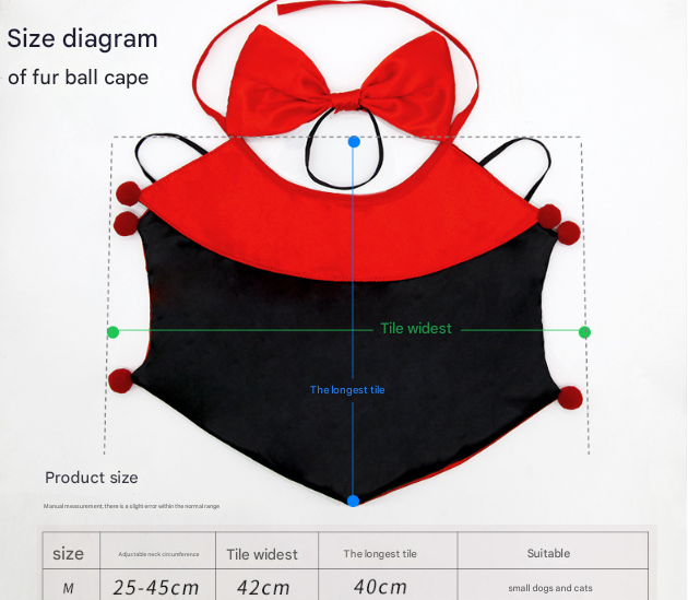 Orange Regal Vampire Pet Cape | Halloween & Christmas Costume Cloak with Bow & Pom-Poms for Dogs and Cats(Size M) - Image 3