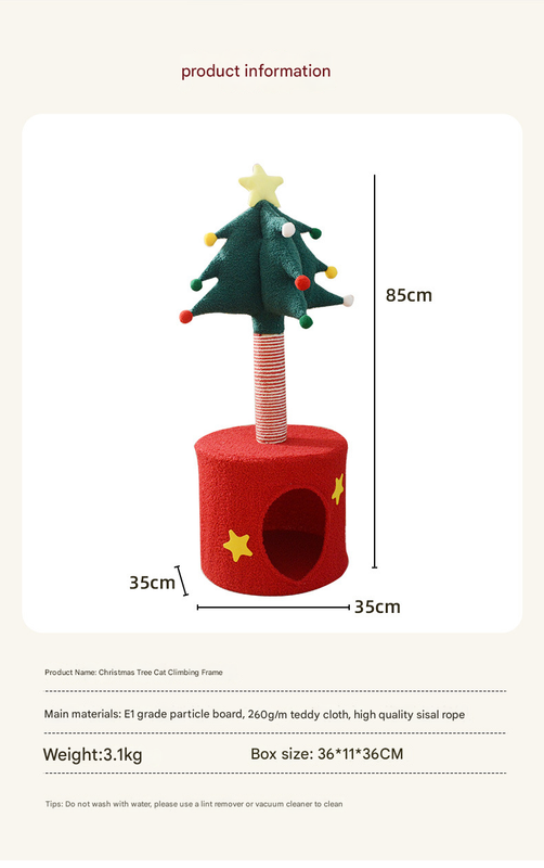 Festive Christmas Tree Cat Scratcher & Condo | 2-in-1 Sisal Post with Cozy Hideaway Bed - Image 6