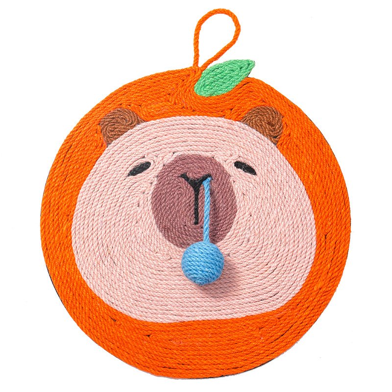 Fruit-Themed Capybara Cat Scratching Pad - Sisal Rope, EVA Non-Slip Backing, Hanging or Floor Use(orange)