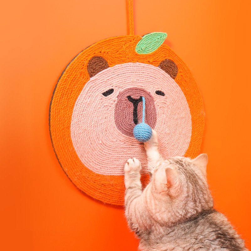 Fruit-Themed Capybara Cat Scratching Pad - Sisal Rope, EVA Non-Slip Backing, Hanging or Floor Use(orange) - Image 2
