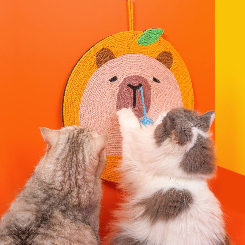 Fruit-Themed Capybara Cat Scratching Pad - Sisal Rope, EVA Non-Slip Backing, Hanging or Floor Use(orange) - Image 4