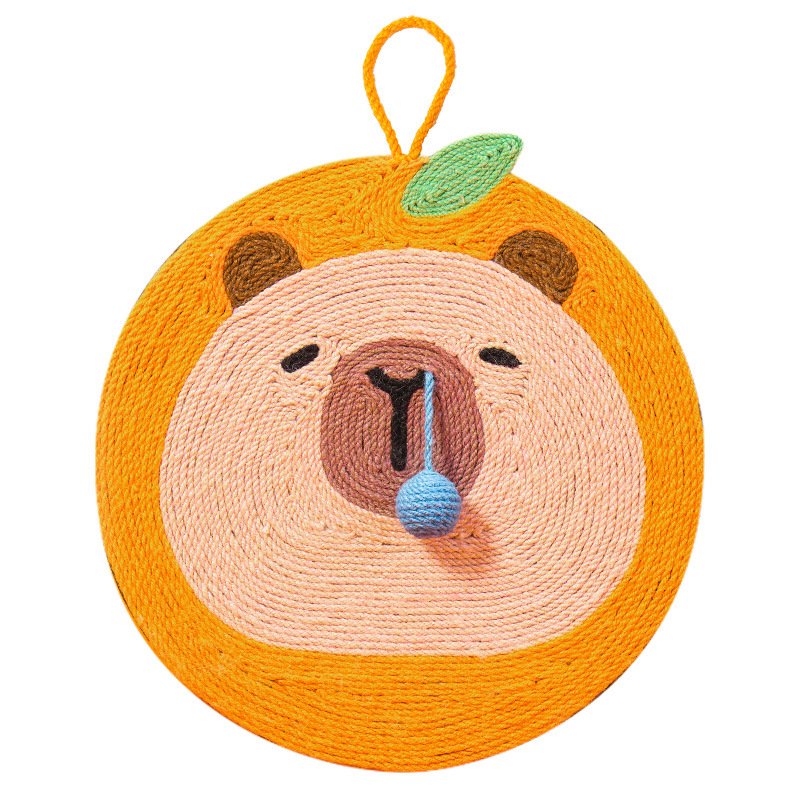 Fruit-Themed Capybara Cat Scratching Pad - Sisal Rope, EVA Non-Slip Backing, Hanging or Floor Use(yellow)