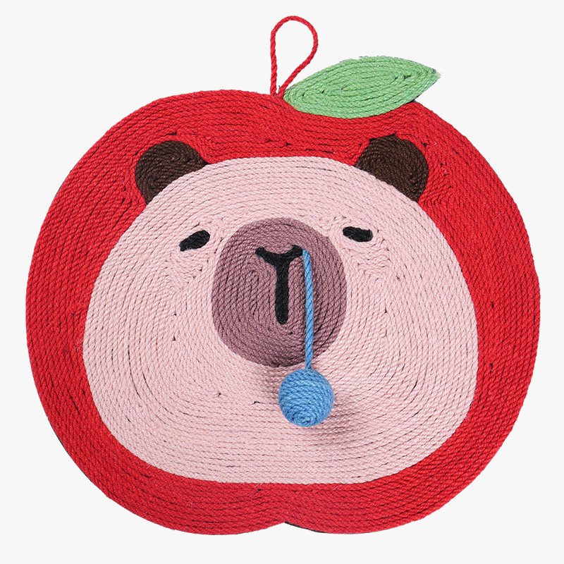 Fruit-Themed Capybara Cat Scratching Pad - Sisal Rope, EVA Non-Slip Backing, Hanging or Floor Use(red)