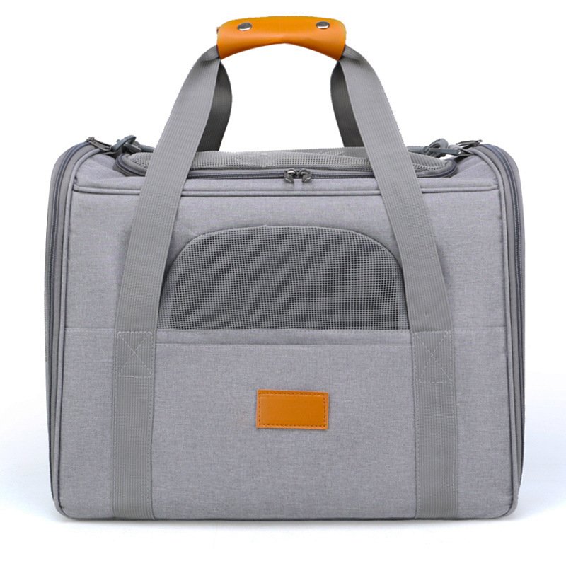 Foldable Soft-Sided Pet Carrier for Travel - Fits Cats & Small Dogs Under 6kg, with Removable Plush Bed & Shoulder Strap(grey)