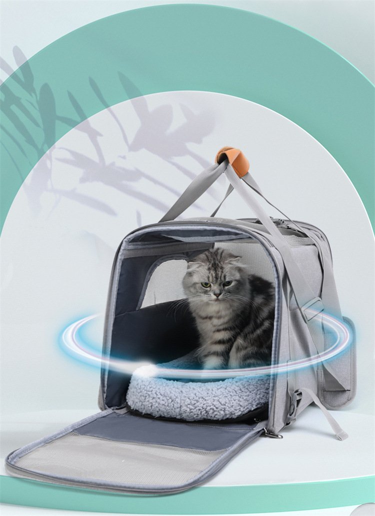 Foldable Soft-Sided Pet Carrier for Travel - Fits Cats & Small Dogs Under 6kg, with Removable Plush Bed & Shoulder Strap(grey) - Image 4