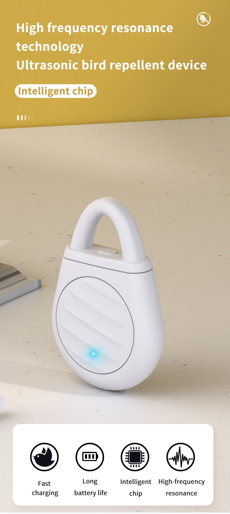 2 Pcs White Portable Ultrasonic Pest Repeller - Rechargeable Mosquito & Bird Repellent Device | 3-Mode for Indoor, Outdoor & Camping - Image 2