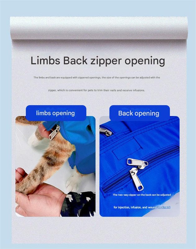 Size S Blue Multi-Functional Cat Grooming Bag - Anti-Scratch Restraint Pouch for Nail Trimming and Vet Visits - Image 6