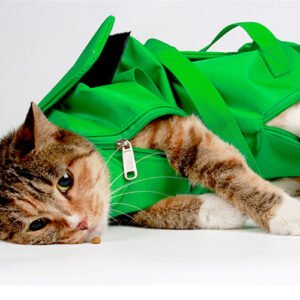 Size S Green Multi-Functional Cat Grooming Bag - Anti-Scratch Restraint Pouch for Nail Trimming and Vet Visits
