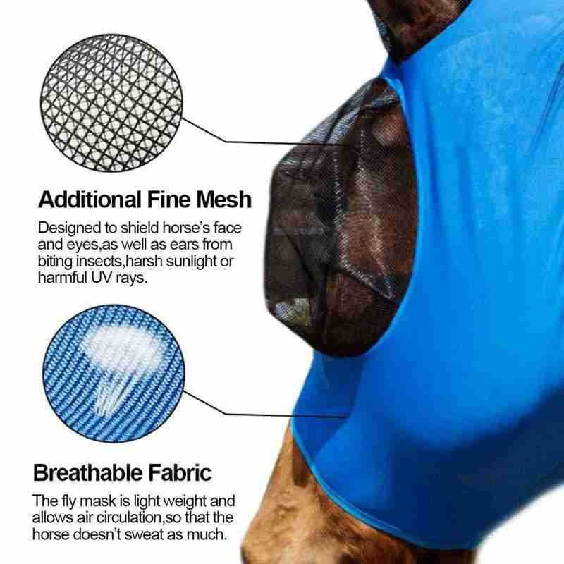 Black 2-PCS Breathable Horse Fly Mask Set - Equestrian Fly Veils with Ears for Insect Control and Comfort - Image 3