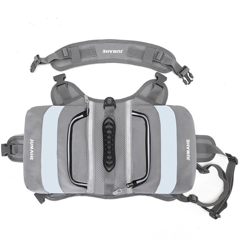 Grey Saddle Bag Dog Backpack - Adjustable Harness Pack for Hiking, Camping & Travel with Medium to Large Dogs