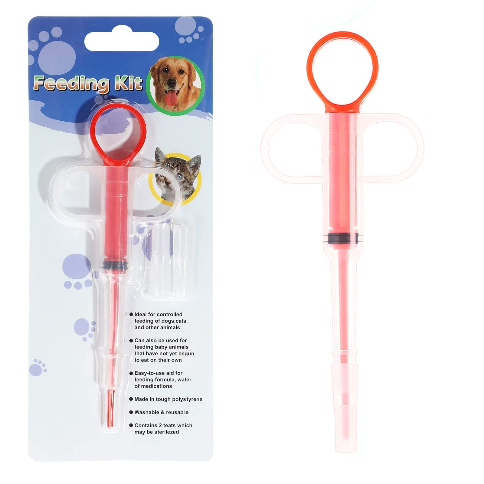 5-Pack 160mm Red Pet Pill Shooter â€“ Soft Silicone Tip Feeder for Cats Dogs