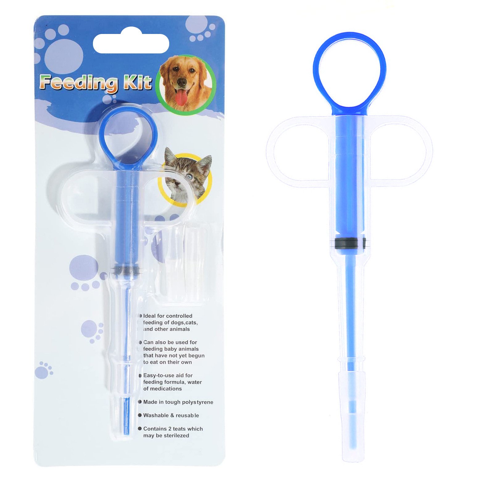 5-Pack 160mm Blue Pet Pill Shooter â€“ Soft Silicone Tip Feeder for Cats Dogs