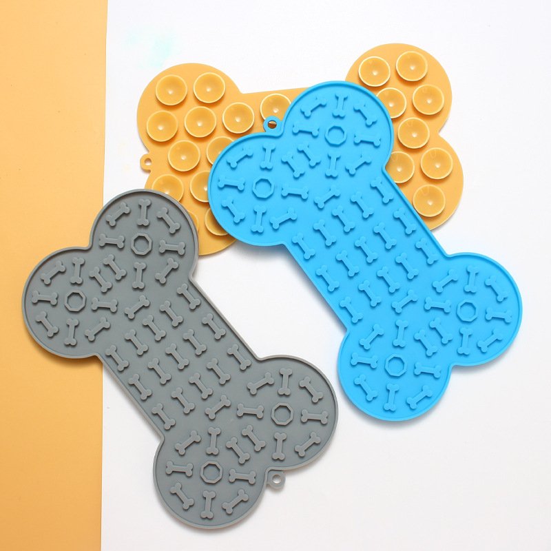 2-Pack Blue Food Grade Silicone Dog Lick Mat - Bone Shape Slow Feeder for Anxiety Relief, Training & Bath Time - Non-Slip Suction Cups - Image 2