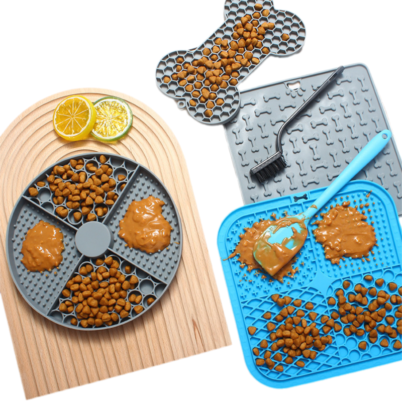 2-Pack Blue Food Grade Silicone Dog Lick Mat - Bone Shape Slow Feeder for Anxiety Relief, Training & Bath Time - Non-Slip Suction Cups - Image 4