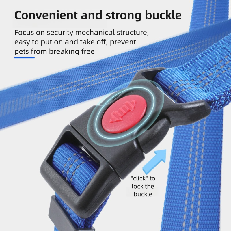 2PC Blue Adjustable Dog Car Safety Seat Belt Leash - Anti-Shock Bungee Headrest Restraint with Reflective Stitching & 316 Stainless Steel Clip - Image 2