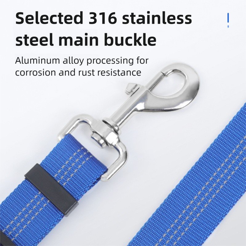 2PC Blue Adjustable Dog Car Safety Seat Belt Leash - Anti-Shock Bungee Headrest Restraint with Reflective Stitching & 316 Stainless Steel Clip - Image 3