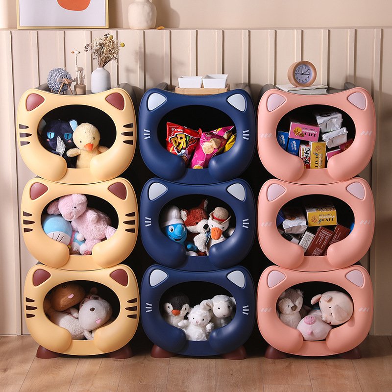 Pink Cute Cat-Themed Stackable Storage Bin - Multi-purpose Pet Bed & Toy Organizer - Image 4