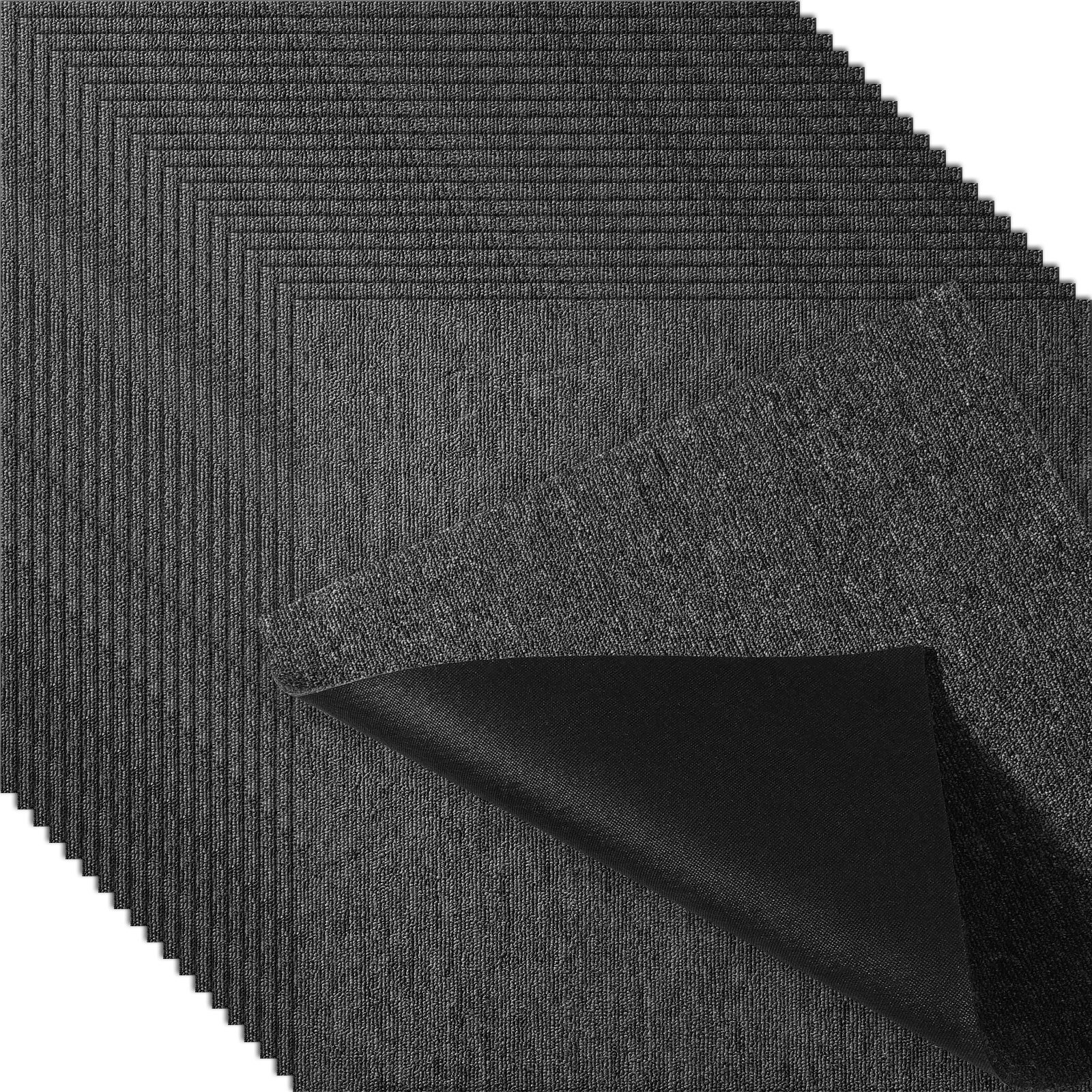 VEVOR Carpet Tiles Reusable, 20"x 20" Carpet Squares With Padding Attached, Soft Padded Carpet Tiles, Easy Install DIY for Bedroom Living Room Indoor Outdoor (20 Tiles, Dark Gray)