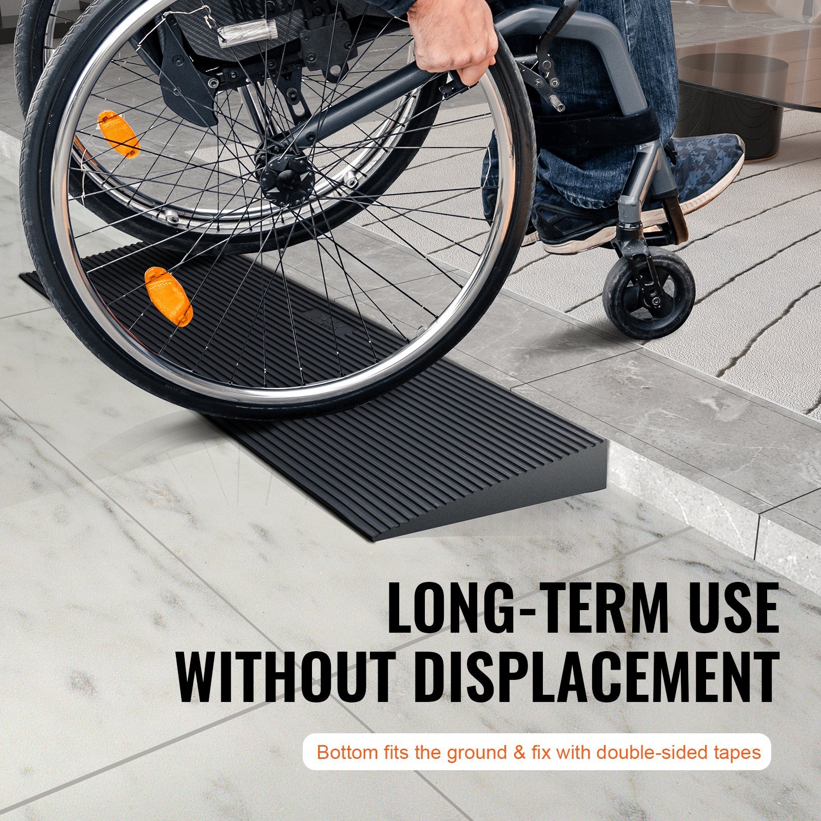 VEVOR 4 cm Rise Cuttable Threshold Ramp for Sweeping Robot, 90 cm Wide Natural Rubber Wheelchair Ramp, Non-Slip Solid Rubber Ramp with Double-Sided Tape for Doorways, Driveways, Bathroom, Smooth Tile - Image 6