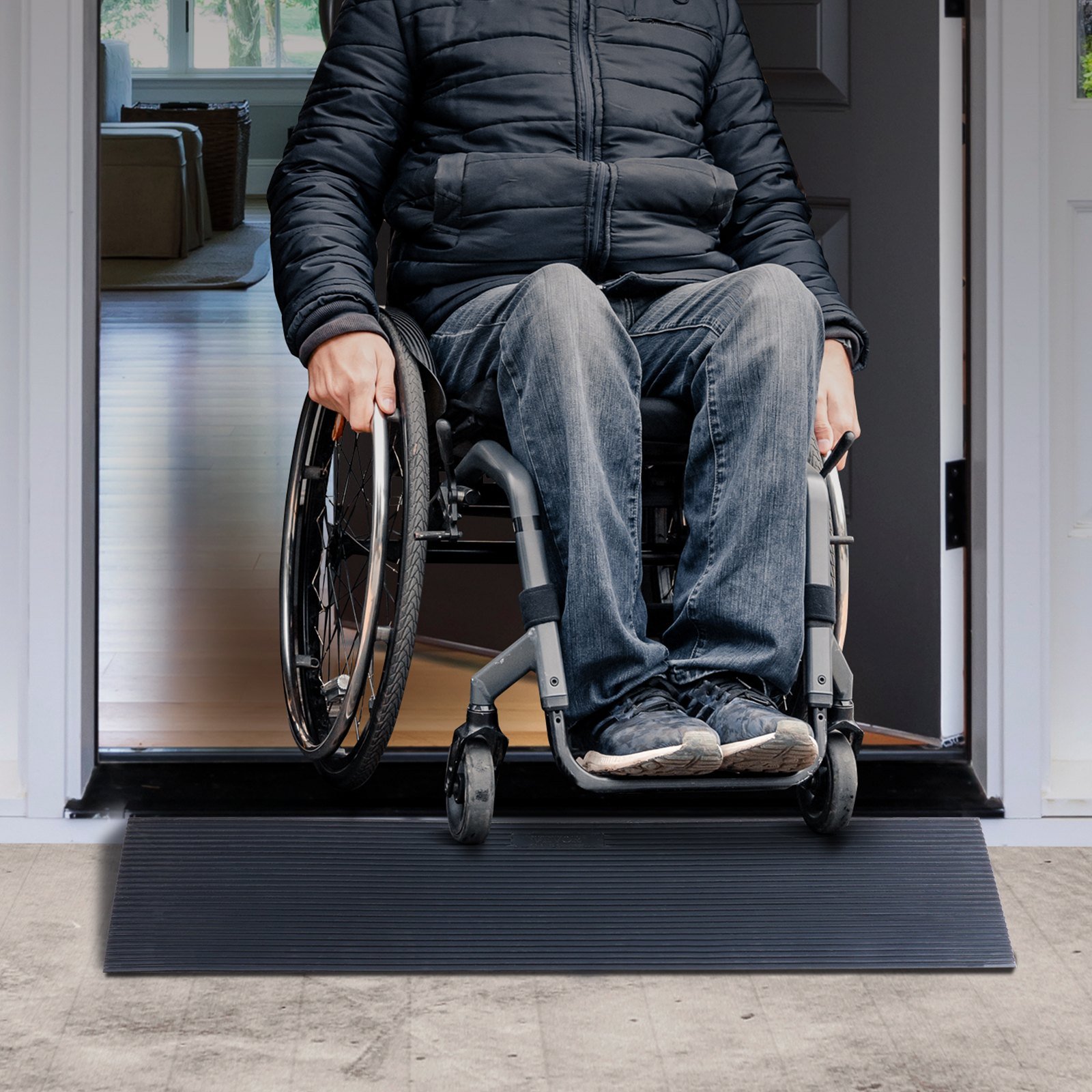 VEVOR 4 cm Rise Cuttable Threshold Ramp for Sweeping Robot, 90 cm Wide Natural Rubber Wheelchair Ramp, Non-Slip Solid Rubber Ramp with Double-Sided Tape for Doorways, Driveways, Bathroom, Smooth Tile - Image 8